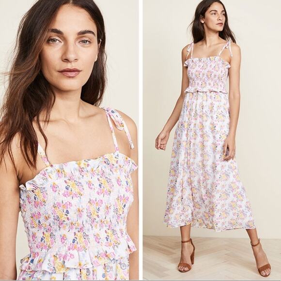 Kos Resort Floral Smocked Tie Strap Maxi Dress M - Picture 1 of 13